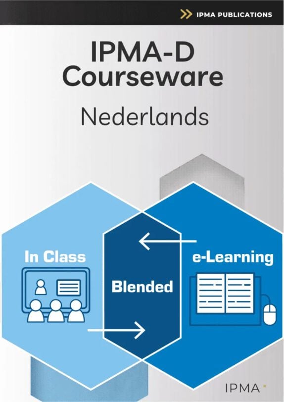 IPMA Courseware – professional met tablet en hexagonale iconen voor projectmanagement opleidingen